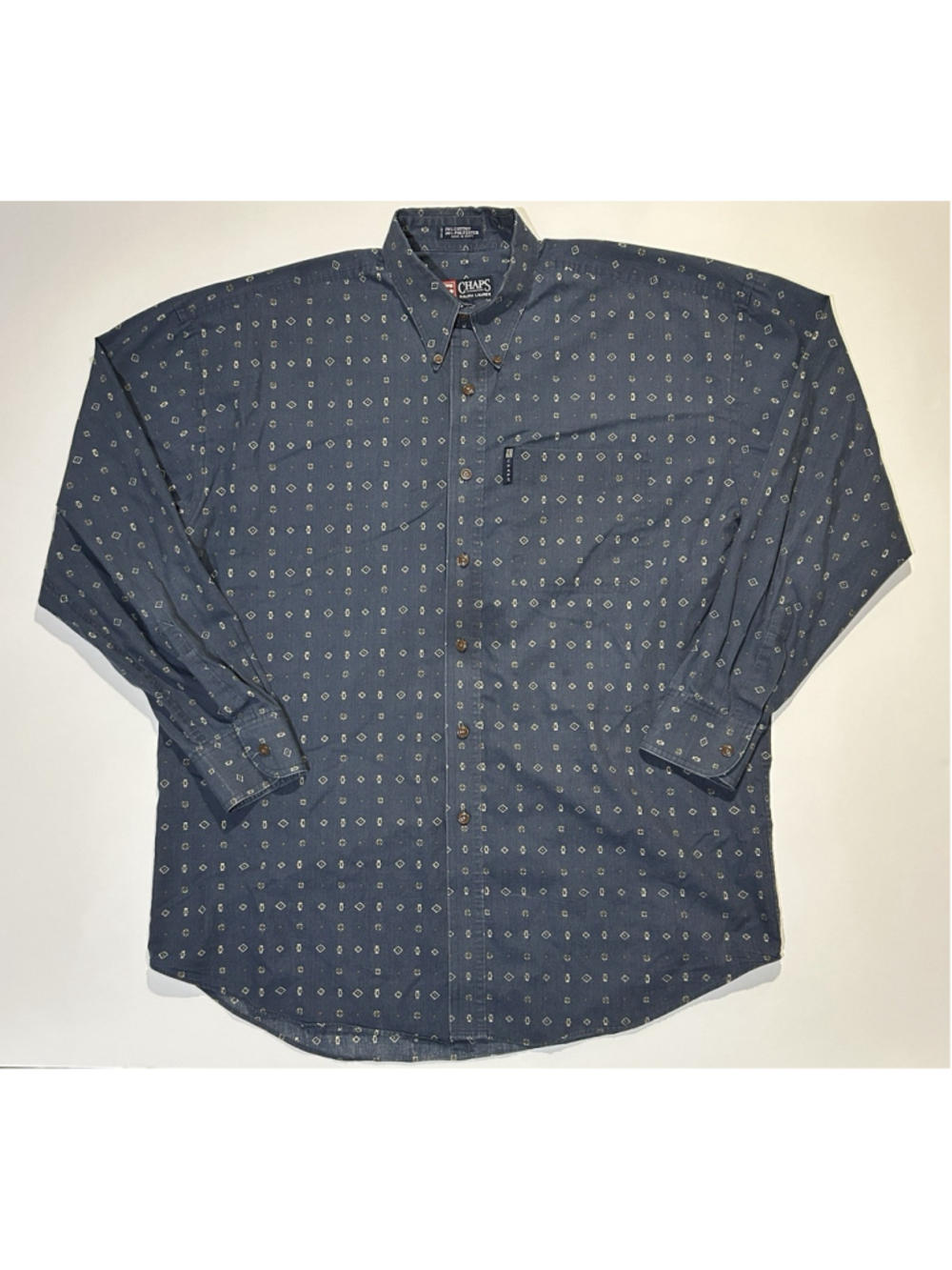 Vintage 90s Chaps Ralph Lauren Mens Long Sleeve Geometric Medallion Shirt Size L